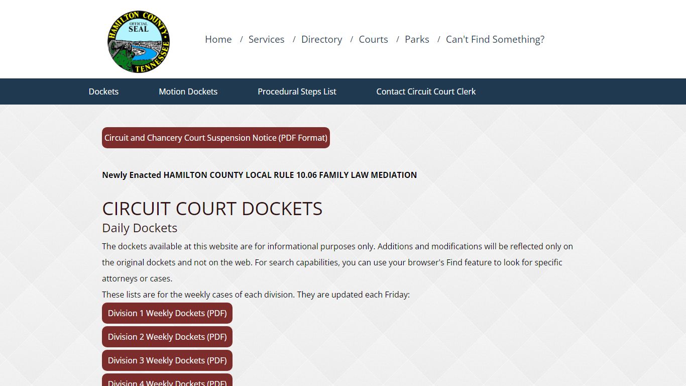 Circuit Court Dockets, Hamilton County Government