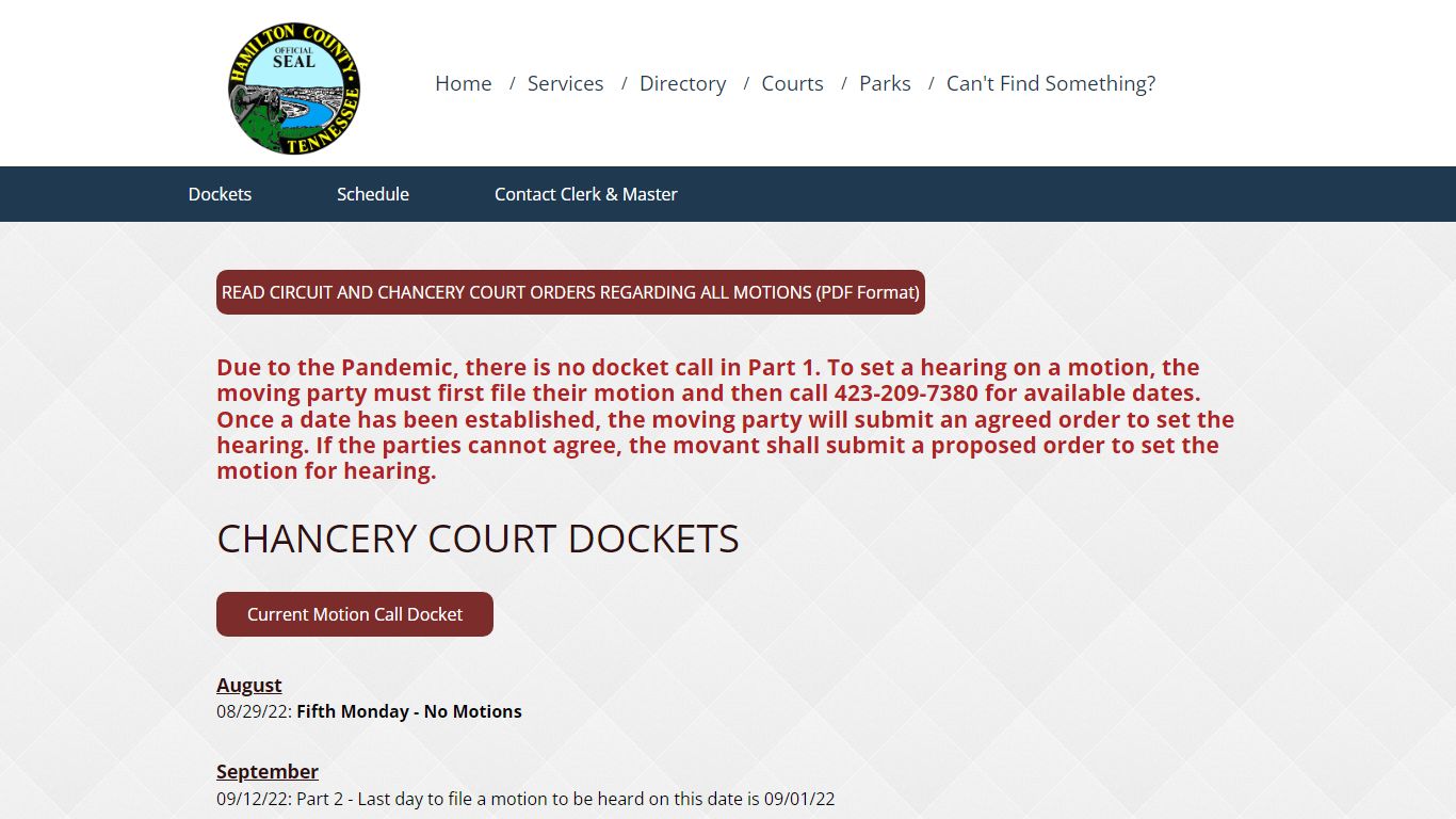 Chancery Court Dockets, Hamilton County Government